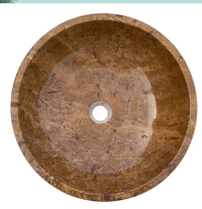 Noce Travertine Bathroom Sink – Natural Stone Round Vessel Sink, Polished Above-Counter Basin