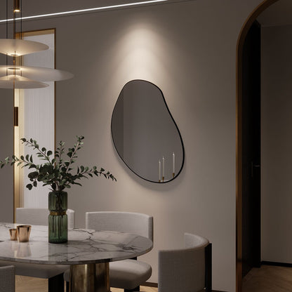 Irregular Wall Mirror – Modern Organic Mirror with Black Frame, Asymmetrical Wavy Mirror for Living Room & Entryway