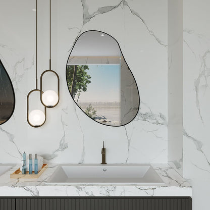Irregular Wall Mirror – Modern Organic Mirror with Black Frame, Asymmetrical Wavy Mirror for Living Room & Entryway