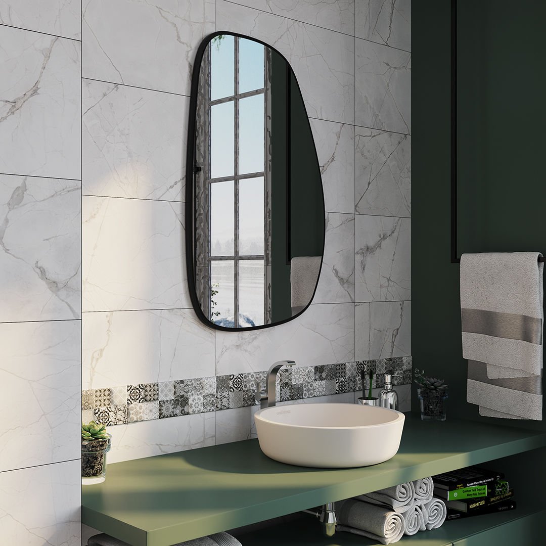 Irregular Wall Mirror – Modern Organic Mirror with Black Frame