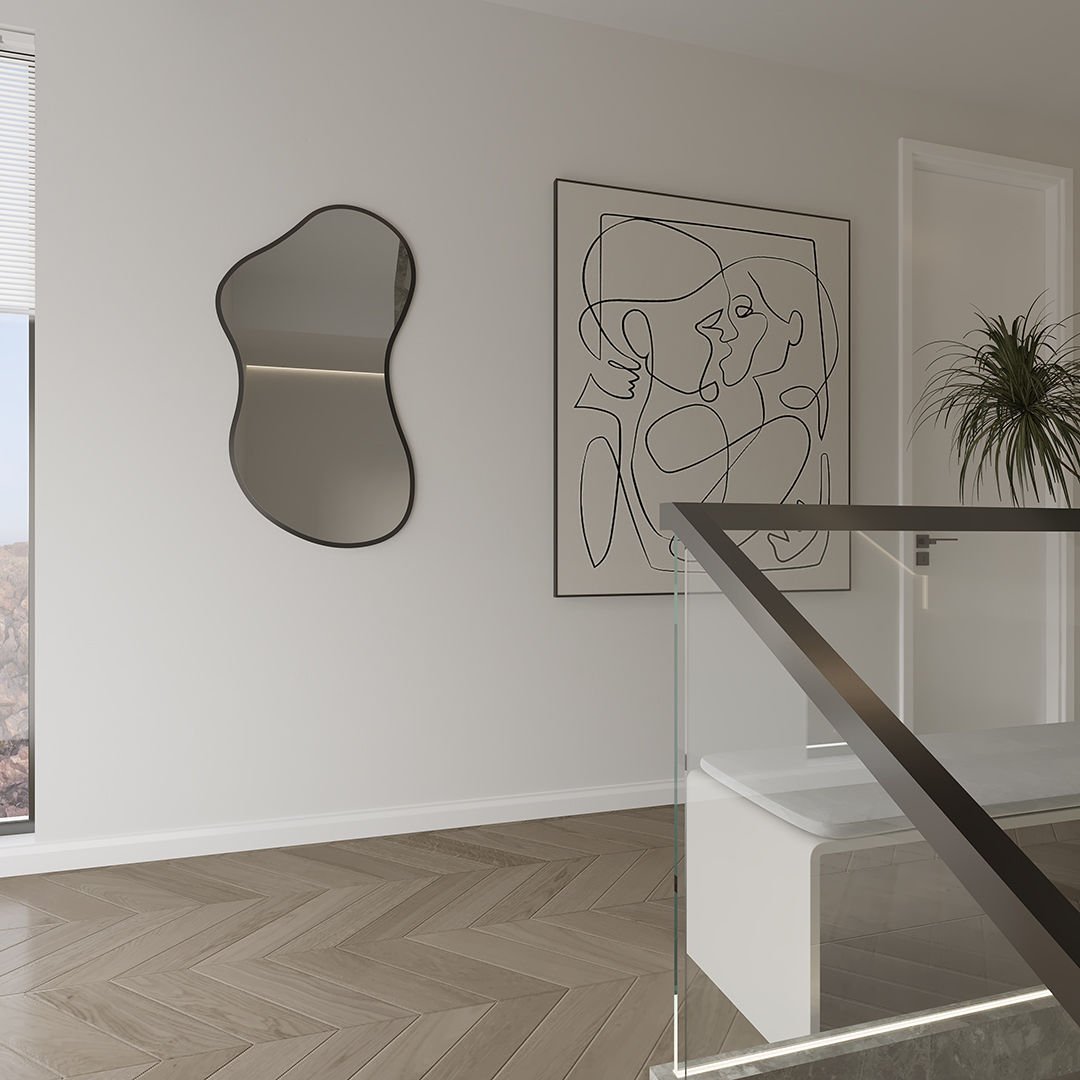 Wavy Wall Mirror – Modern Irregular Blob Mirror with Black Frame