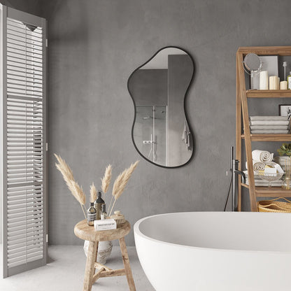 Wavy Wall Mirror – Modern Irregular Blob Mirror with Black Frame