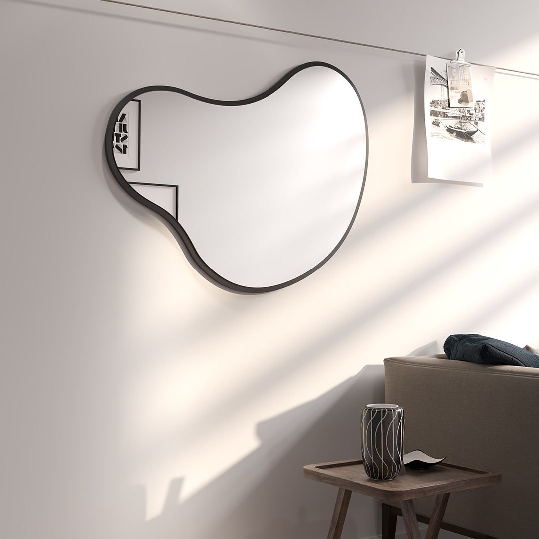 Organic Wall Mirror – Modern Irregular Blob Mirror with Black Frame