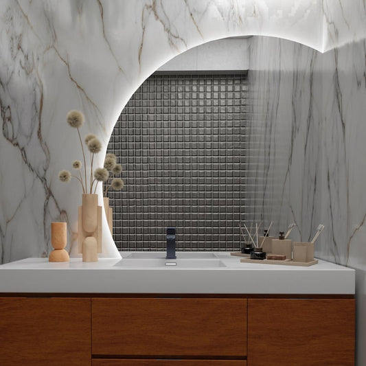 Modern LED Bathroom Mirror – Half Circle Backlit Wall Mirror with Touch Control, Warm & Cool Lighted Vanity Mirror