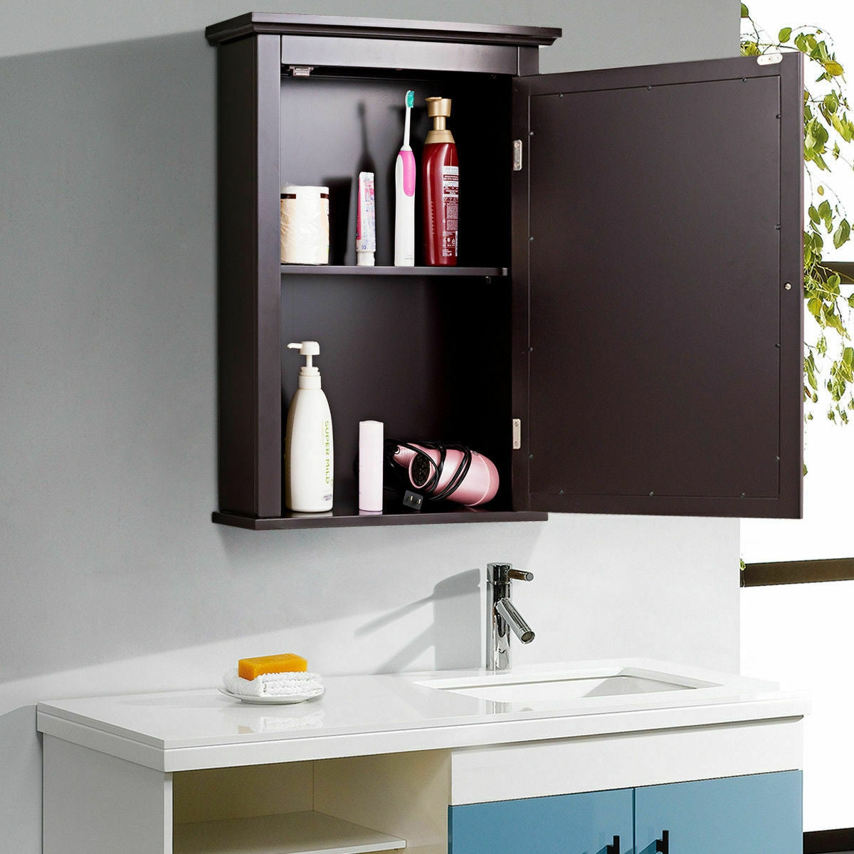 Bathroom Wall Mounted Medicine Cabinet with Mirror - Storage Cabinet | Brown MDF Cabinet