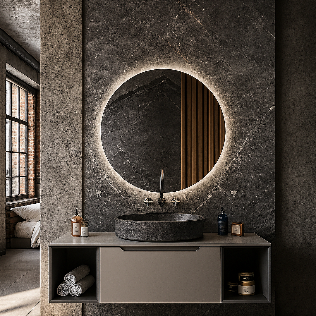 LED Bathroom Mirror – Round Backlit Vanity Mirror, Modern Lighted Wall Mirror with Warm & Cold LED