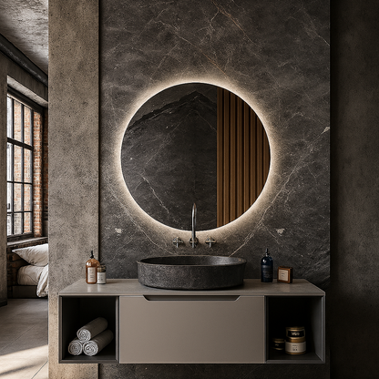 LED Bathroom Mirror – Round Backlit Vanity Mirror, Modern Lighted Wall Mirror with Warm & Cold LED