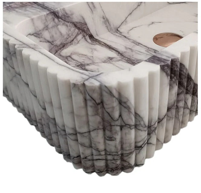 Luxury Marble Bathroom Sink – New York Marble Wall-Mount Vanity with Ribbed Texture