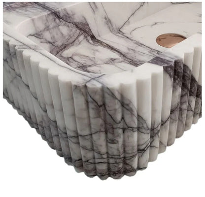 Luxury Marble Bathroom Sink – New York Marble Wall-Mount Vanity with Ribbed Texture