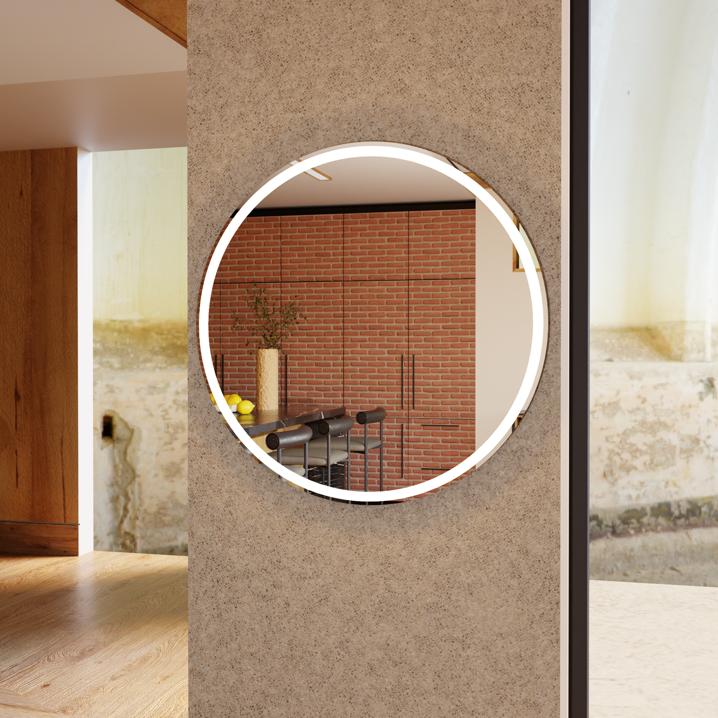 LED Bathroom Mirror – Round Backlit Vanity Mirror, Modern Lighted Wall Mirror