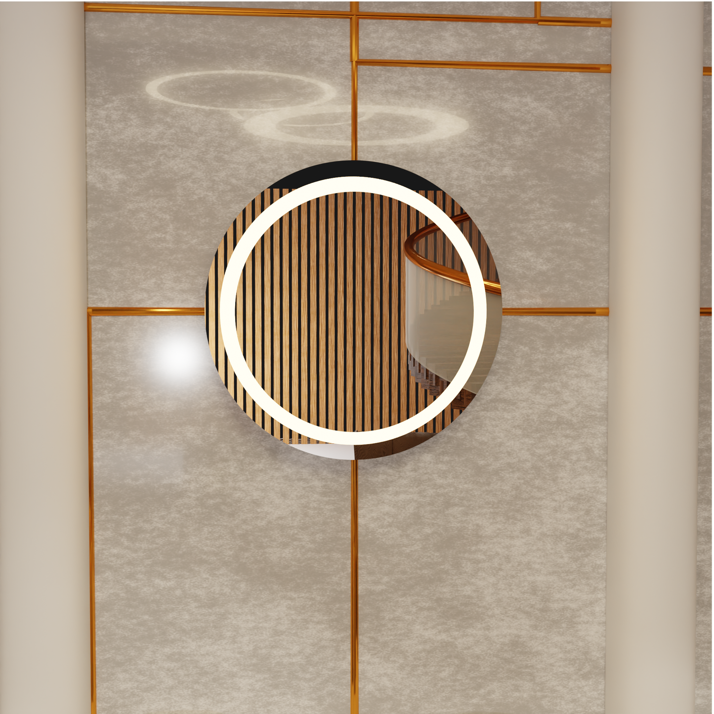 LED Bathroom Mirror – Round Lighted Vanity Mirror with Marble Frame, Modern Backlit Wall Mirror