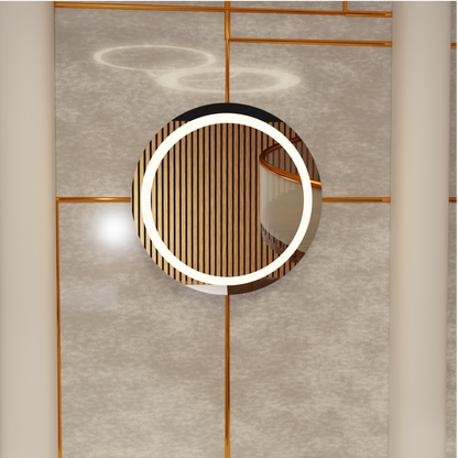 LED Bathroom Mirror – Round Lighted Vanity Mirror with Marble Frame, Modern Backlit Wall Mirror