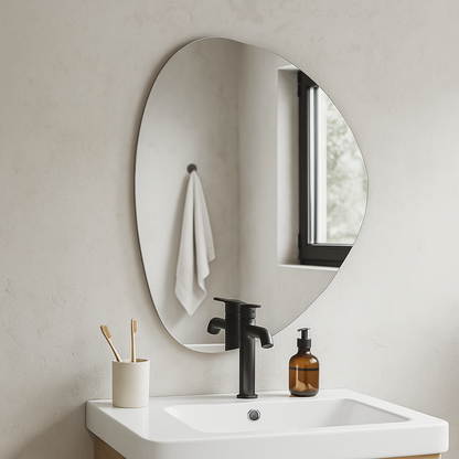 Modern Irregular Wall Mirror – Frameless Organic Shape Bathroom Mirror, Handmade Wavy Vanity Mirror for Living Room & Bedroom