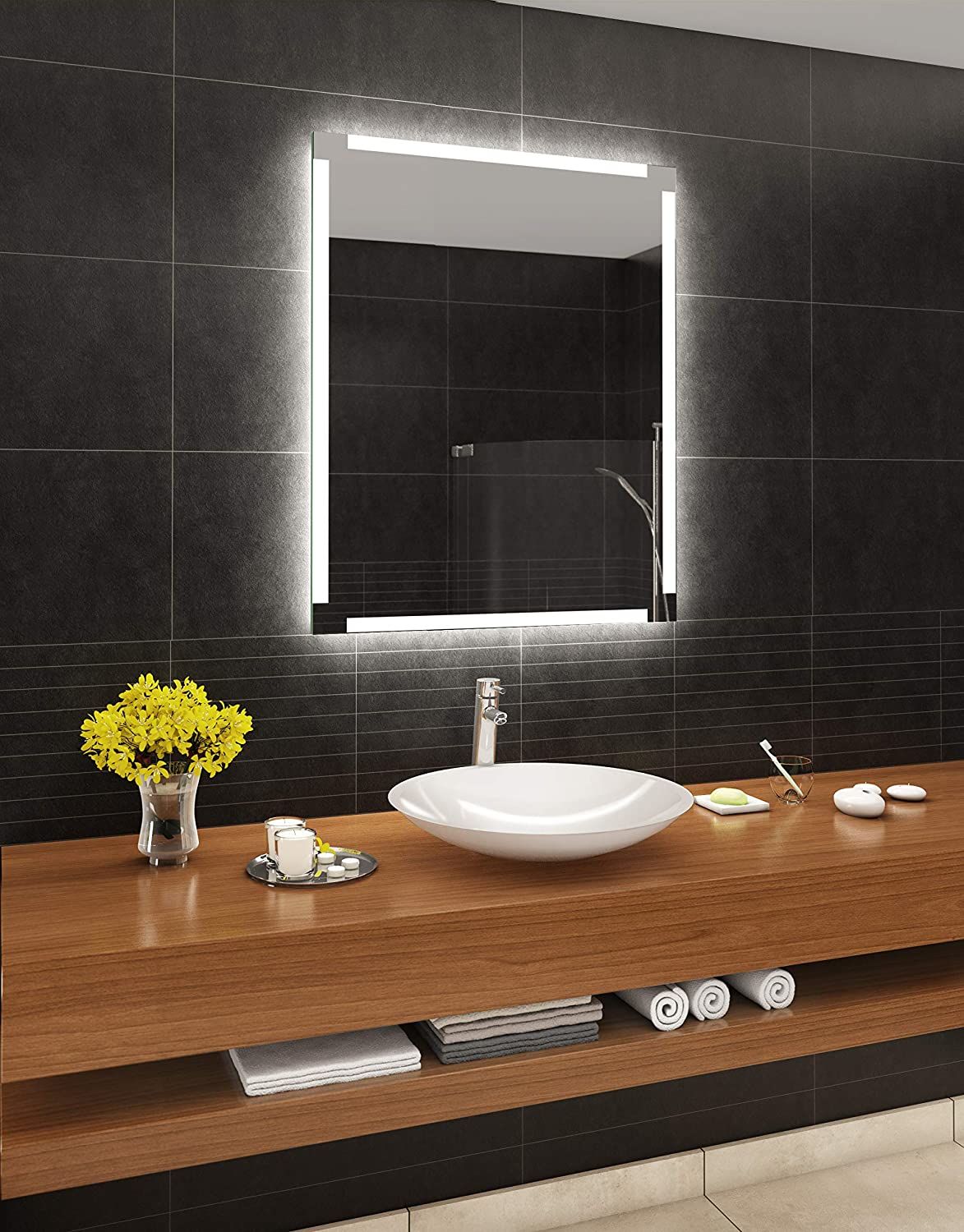 LED Bathroom Mirror – Square Backlit Vanity Mirror, Modern Lighted Wall Mirror