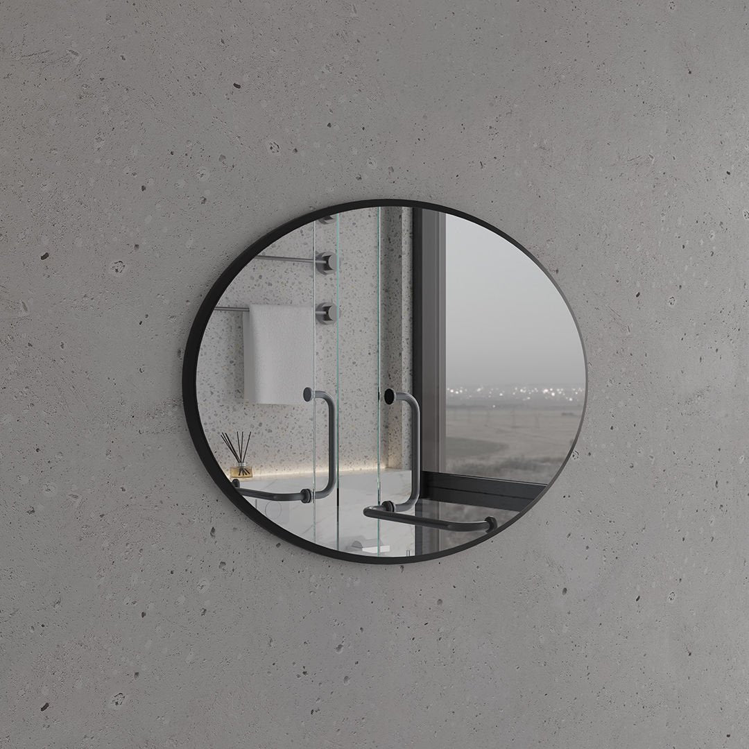 Modern Oval Wall Mirror – Thin Black Frame | Minimalist Design