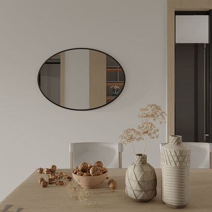 Modern Oval Wall Mirror – Thin Black Frame | Minimalist Design