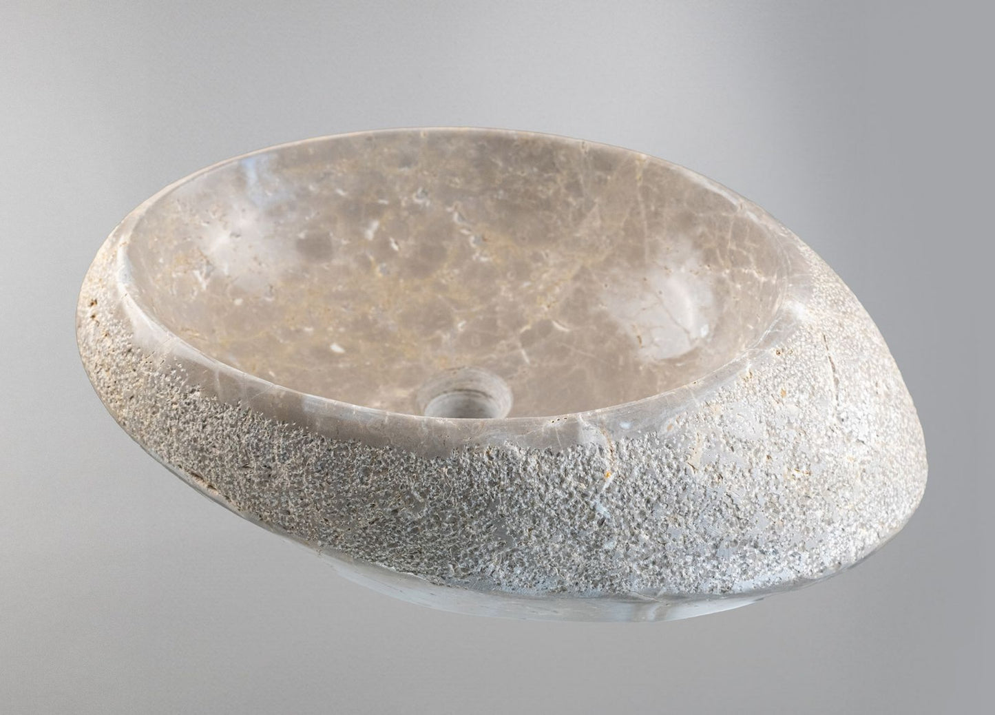 Natural Marble Vessel Sink – Hand-Carved Stone Bathroom Basin with Raw Edge, Modern Vanity Bowl