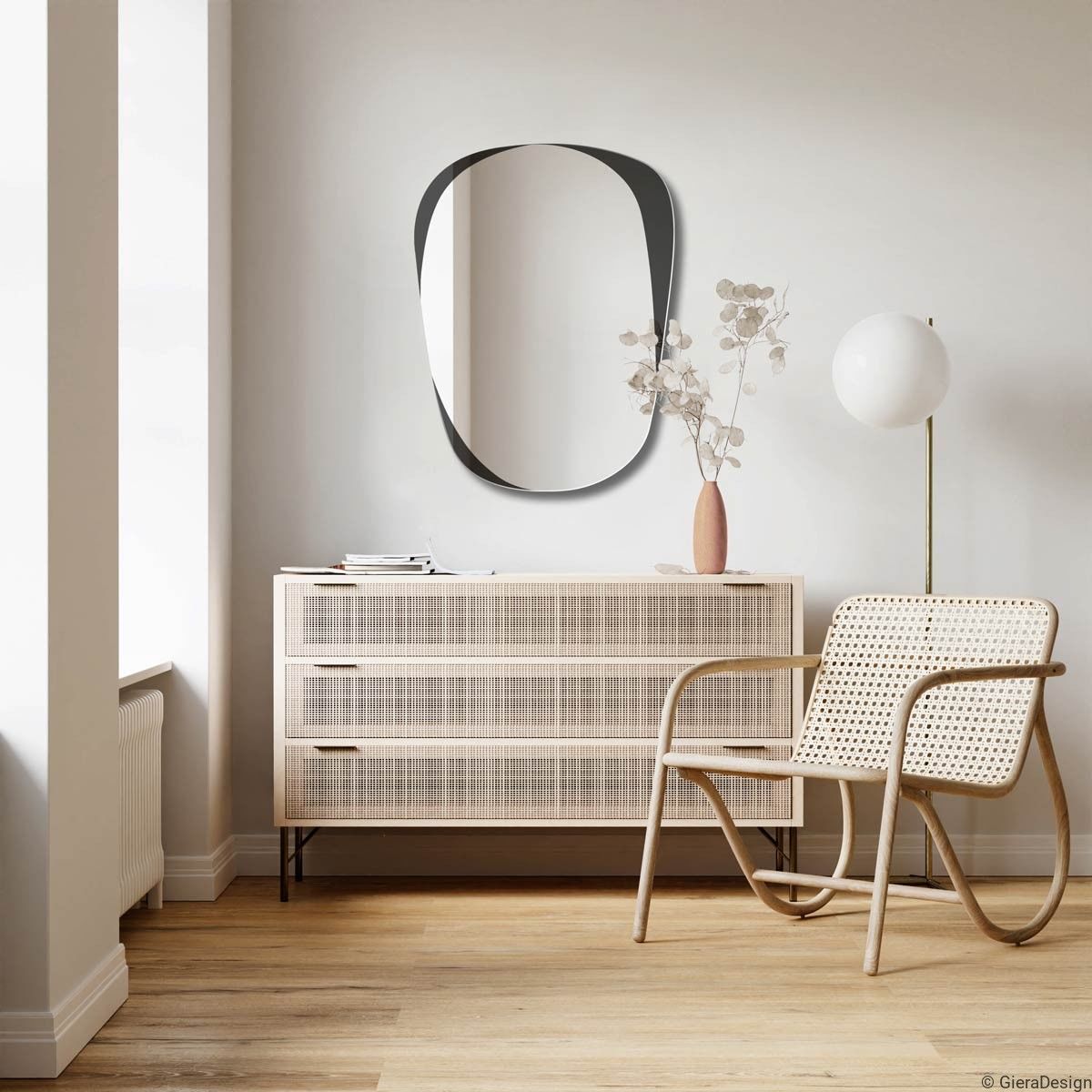 Organic Irregular Wall Mirror – Modern Abstract Design with Wooden Edge