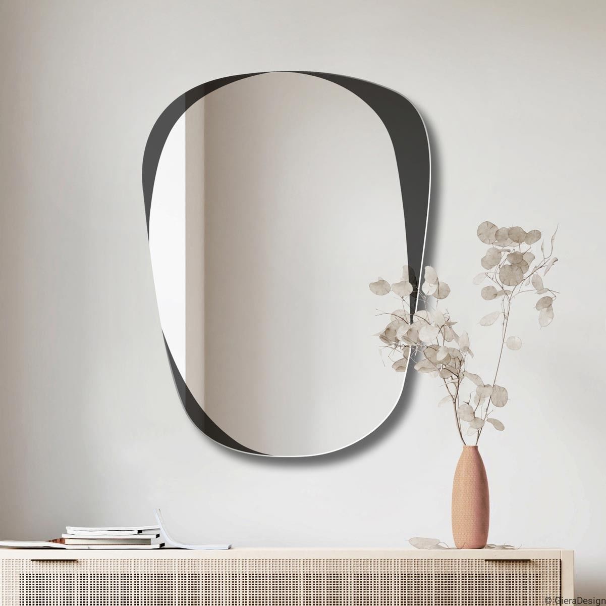 Organic Irregular Wall Mirror – Modern Abstract Design with Wooden Edge