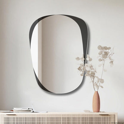 Organic Irregular Wall Mirror – Modern Abstract Design with Wooden Edge