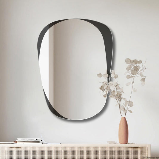 Organic Irregular Wall Mirror – Modern Abstract Design with Wooden Edge