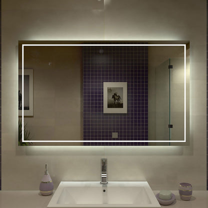 LED Bathroom Mirror – Rectangular Backlit Vanity Mirror, Modern Lighted Wall Mirror with Warm & Cold LED