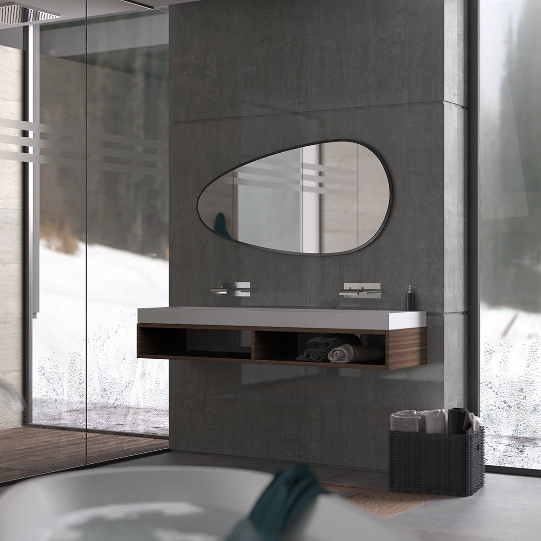 Asymmetrical Black Wall Mirror – Modern Irregular Bathroom Mirror