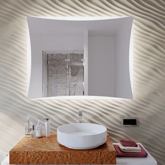 LED Bathroom Mirror – Curved Edge Backlit Vanity Mirror, Modern Lighted Wall Mirror