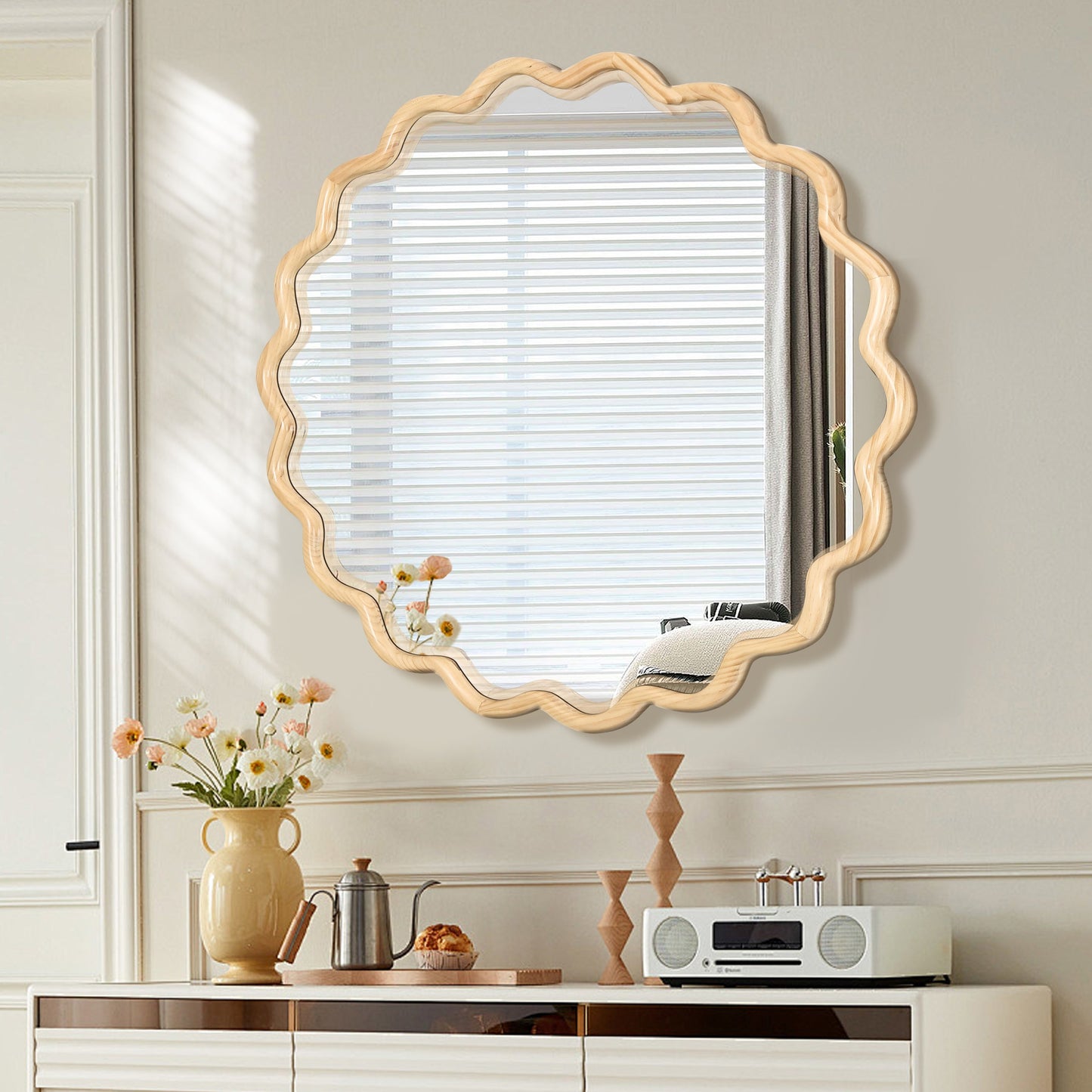 Wavy Wood Mirror - Natural Solid Wood Frame Wall Mirror