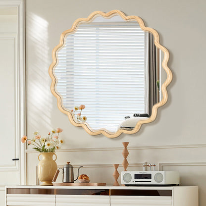 Wavy Wood Mirror - Natural Solid Wood Frame Wall Mirror