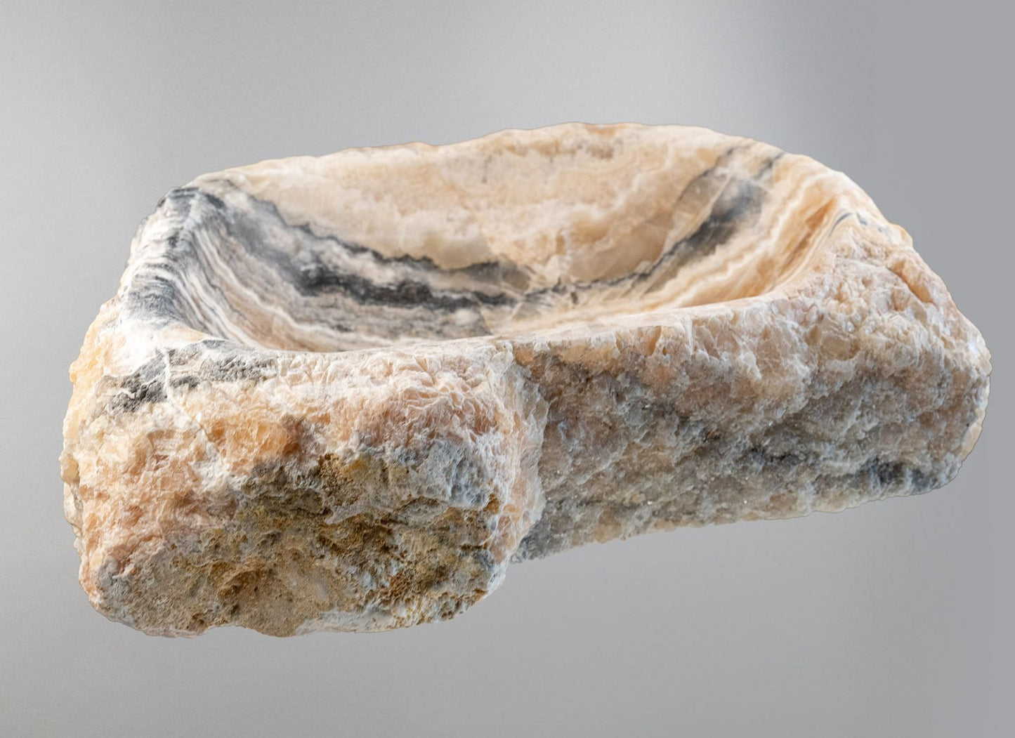 Luxury Stone Vessel Sink – Natural Marble Bathroom Basin with Raw Edge, Handcrafted Rustic Vanity Bowl 21.6"x15.7"x5.5" (55x40x14 cm)