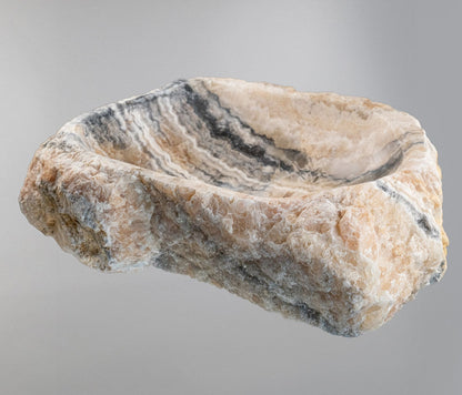 Luxury Stone Vessel Sink – Natural Marble Bathroom Basin with Raw Edge, Handcrafted Rustic Vanity Bowl 21.6"x15.7"x5.5" (55x40x14 cm)