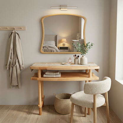 Console Table with Mirror Set, Solid Beech Wood Entryway Furniture, Scandinavian Minimalist Vanity