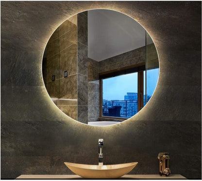 LED Bathroom Mirror – Round Backlit Vanity Mirror, Modern Lighted Wall Mirror with Warm & Cold LED