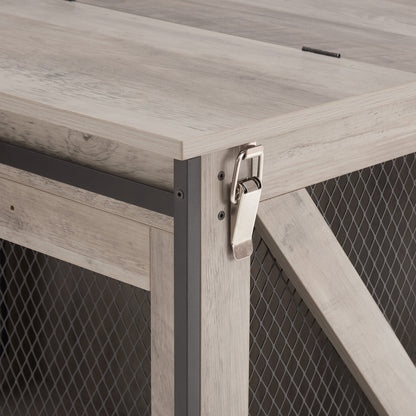 Wooden Dog Crate Furniture with Barn Door - Farmhouse Dog Cage End Table with Storage - Aypars Atelier