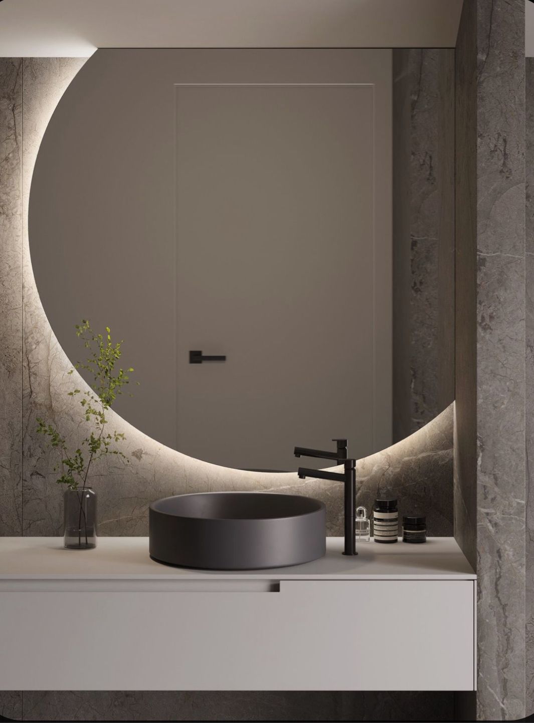 LED Bathroom Mirror – Crescent Moon Backlit Wall Mirror, Modern Lighted Vanity Mirror, Unique Designer Shape