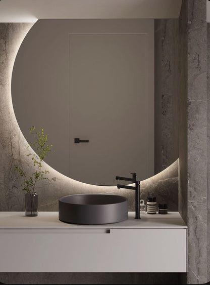 LED Bathroom Mirror – Crescent Moon Backlit Wall Mirror, Modern Lighted Vanity Mirror, Unique Designer Shape