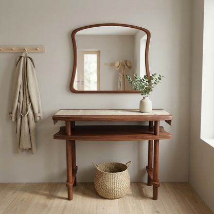 Console Table with Mirror Set, Solid Beech Wood Entryway Furniture, Scandinavian Minimalist Vanity