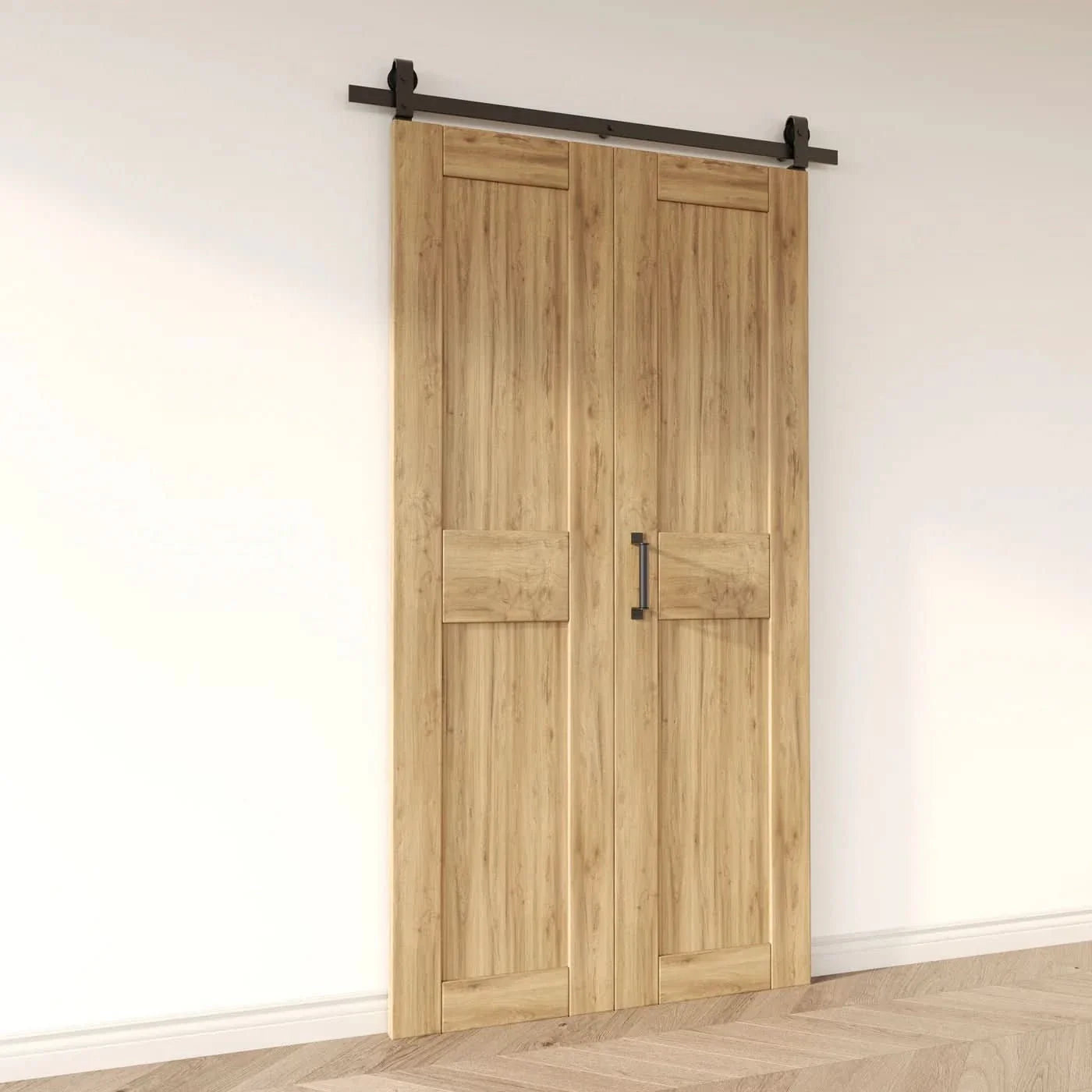 2-Door Bifold Barn Door Kit - Black Hardware with Folding Panels for Space-Saving Closets