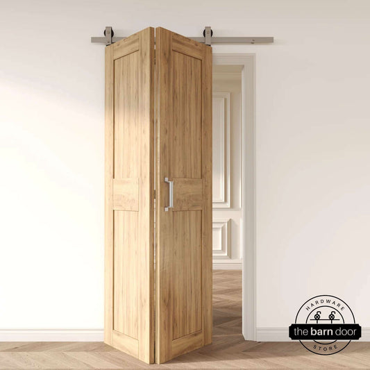 Bifold Barn Door Hardware - J Top Mount Brushed Nickel 2-Door Kit for Modern Spaces