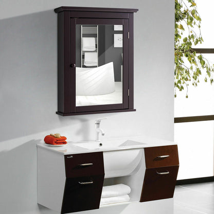 Bathroom Wall Mounted Medicine Cabinet with Mirror - Storage Cabinet | Brown MDF Cabinet