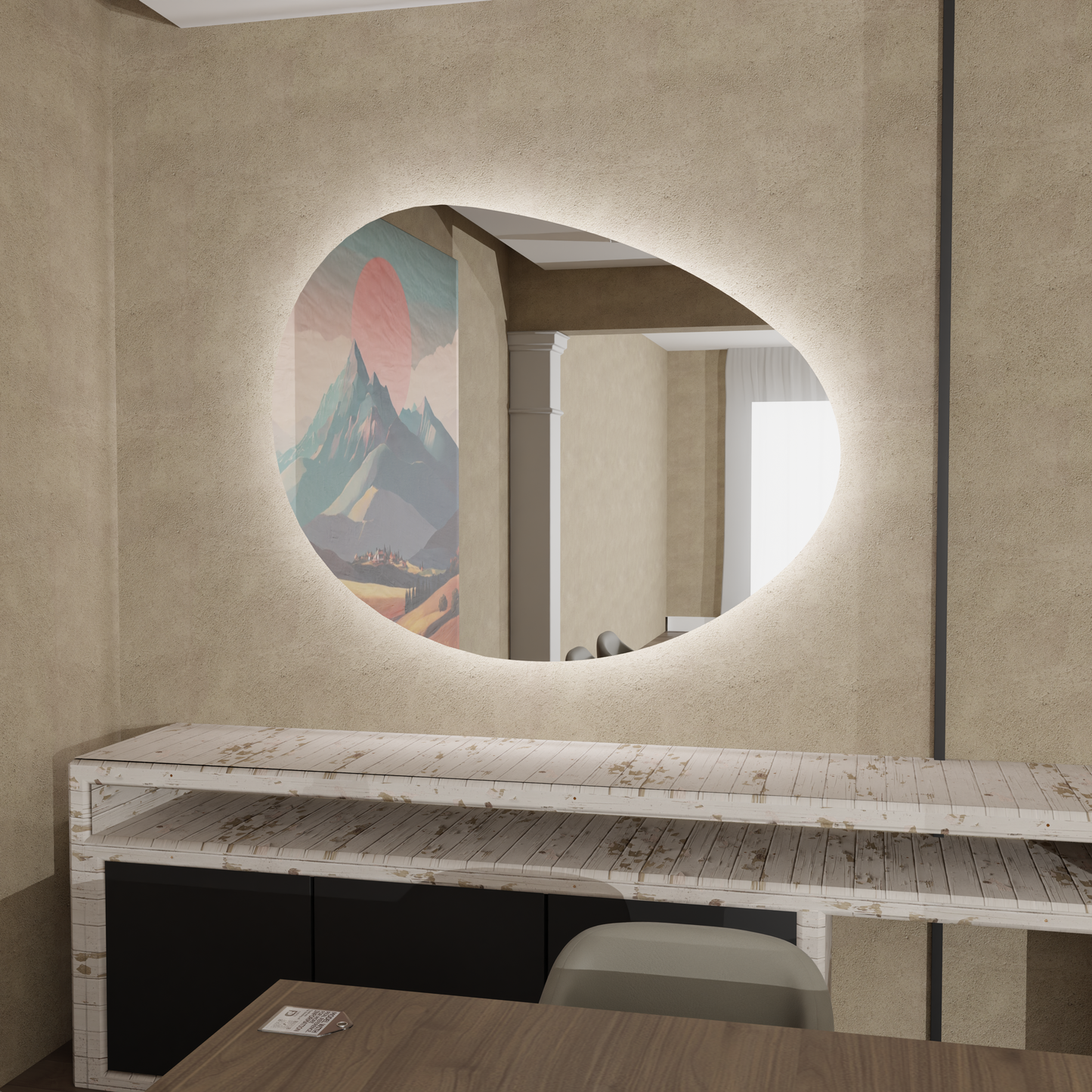 LED Bathroom Mirror Irregular Shape – Modern Asymmetrical Backlit Vanity Wall Mirror