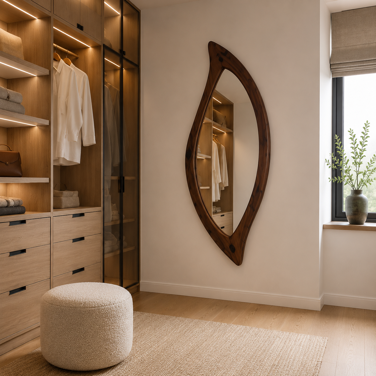 Organic Natural Wood Mirror, Irregular Wall Mirror, Handmade Walnut Mirror, Rustic Modern Home Decor, Live Edge Wood Mirror