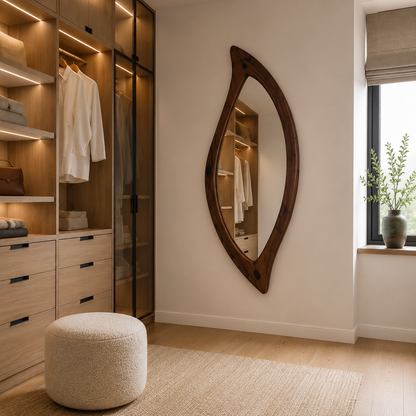 Organic Natural Wood Mirror, Irregular Wall Mirror, Handmade Walnut Mirror, Rustic Modern Home Decor, Live Edge Wood Mirror
