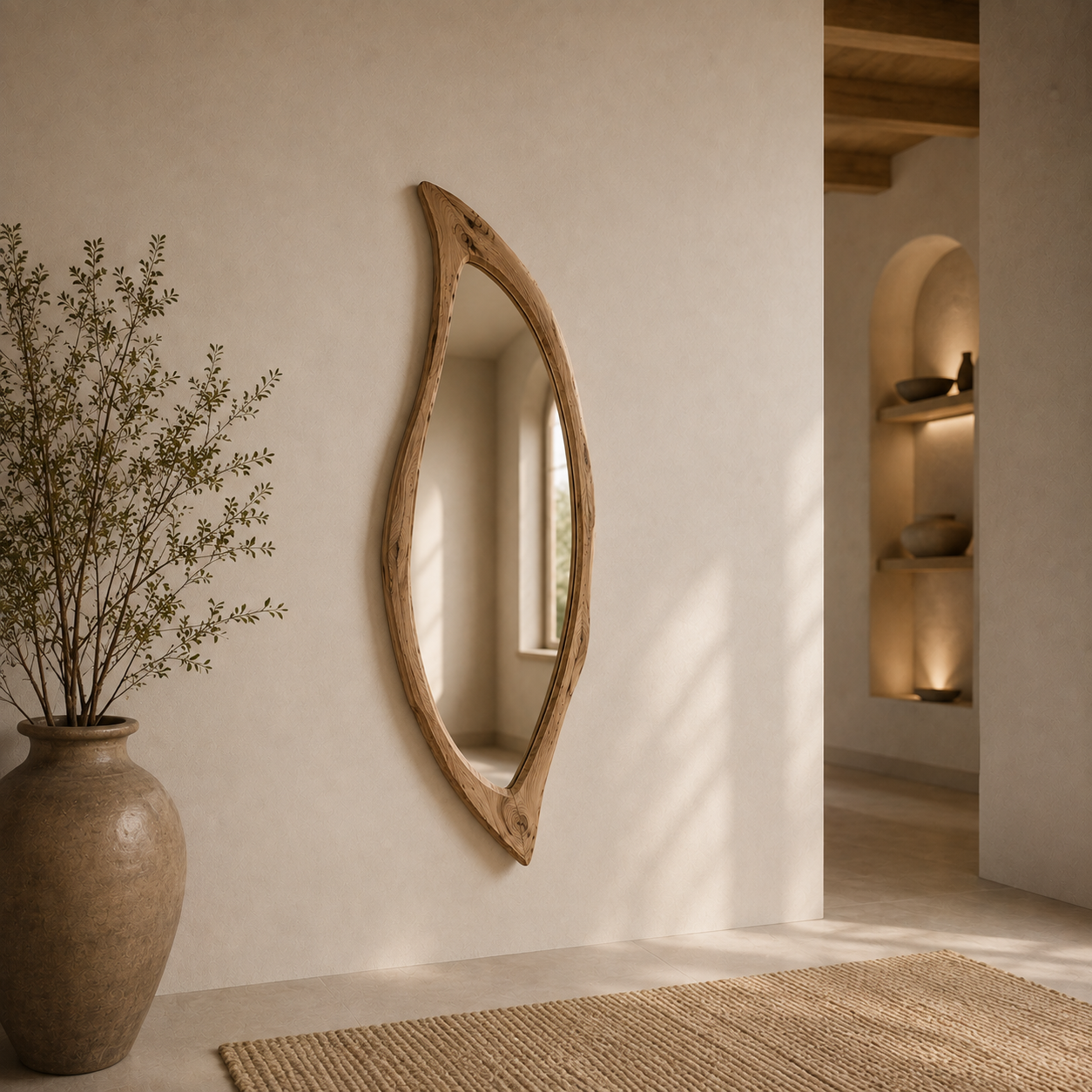 Organic Natural Wood Mirror, Irregular Wall Mirror, Handmade Walnut Mirror, Rustic Modern Home Decor, Live Edge Wood Mirror