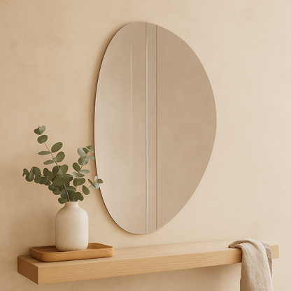Modern Irregular Wall Mirror – Frameless Organic Shape Bathroom Mirror, Handmade Wavy Vanity Mirror for Living Room & Bedroom