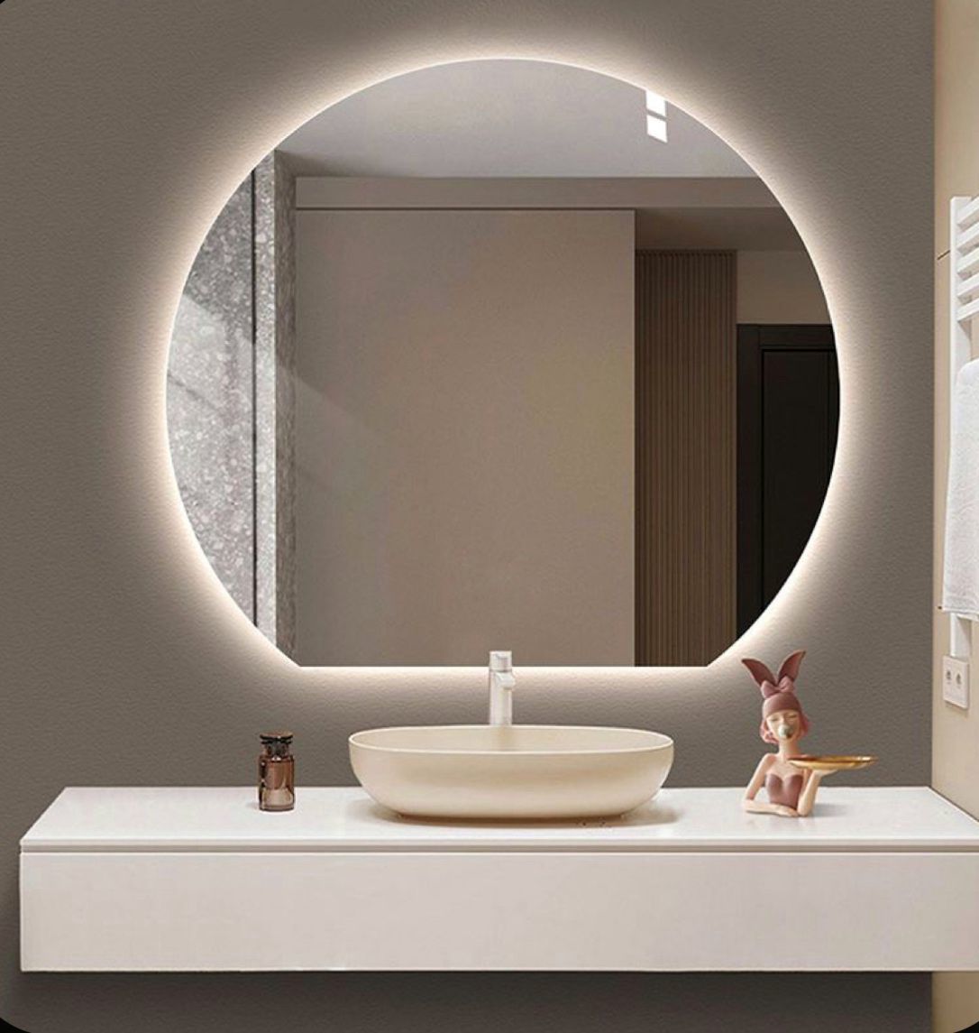 LED Bathroom Mirror – Modern Round Lighted Vanity Mirror with Touch Sensor