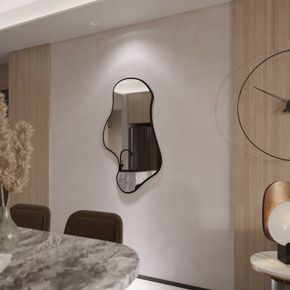 Wavy Irregular Wall Mirror – Modern Asymmetrical Bathroom Mirror with Black Frame