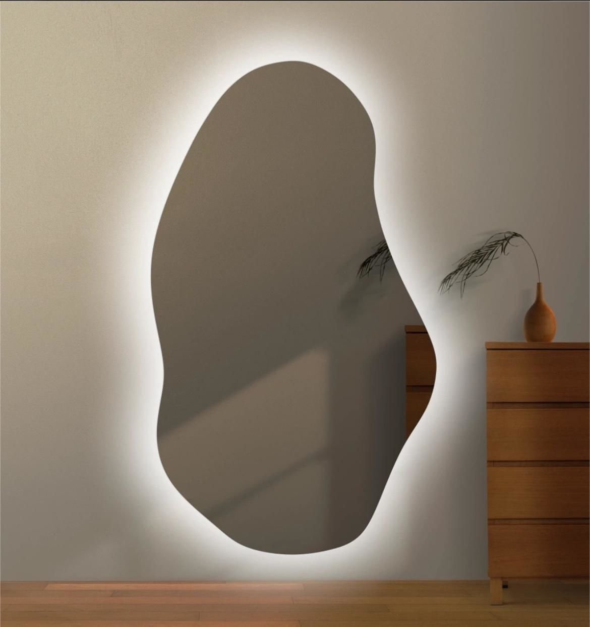 LED Bathroom Mirror – Irregular Organic Shaped Lighted Vanity Mirror with Touch Sensor