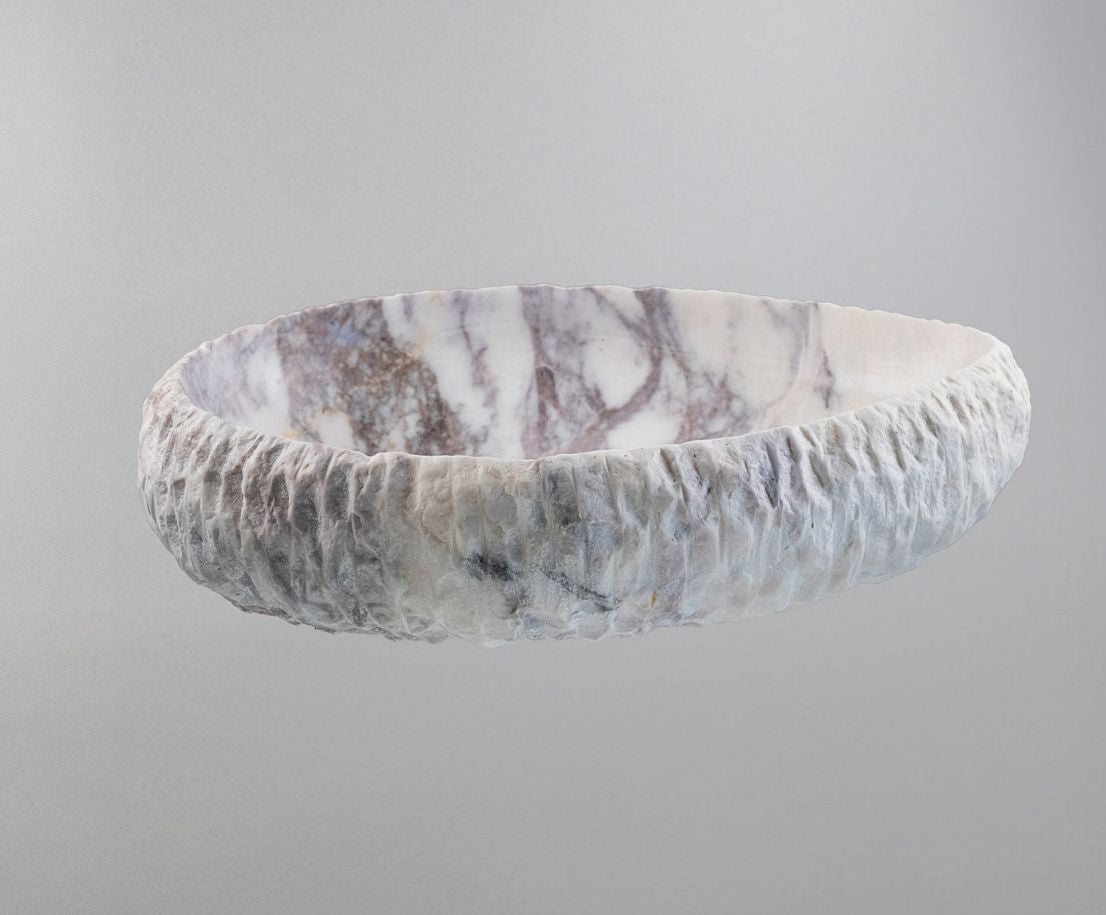 Luxury Marble Vessel Sink – Handcrafted Natural Stone Bathroom Basin with Textured Edge, Modern Vanity Bowl 21.6"x15.7"x5.5" (55x40x14 cm)